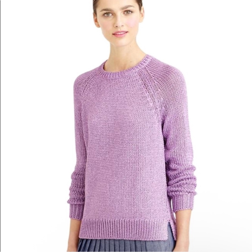 J.Crew Metallic Sparkle Side Slit Purple Pullover Sweater Size M